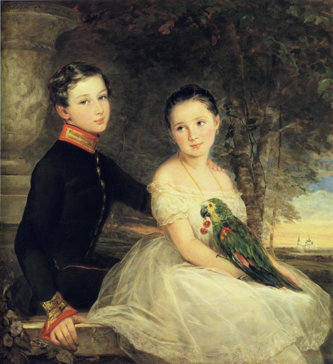 Eric Forbes-Robertson Children with Parrot oil painting image